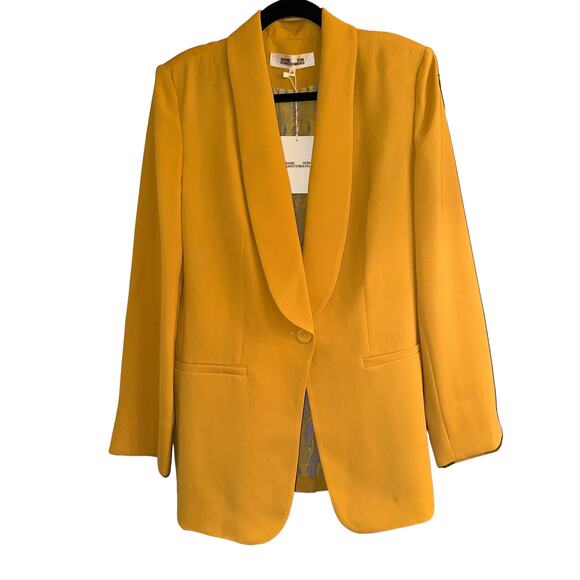 Diane von Furstenberg Cathy Crepe Blazer Size 12 Yellow NWT - Picture 3 of 10